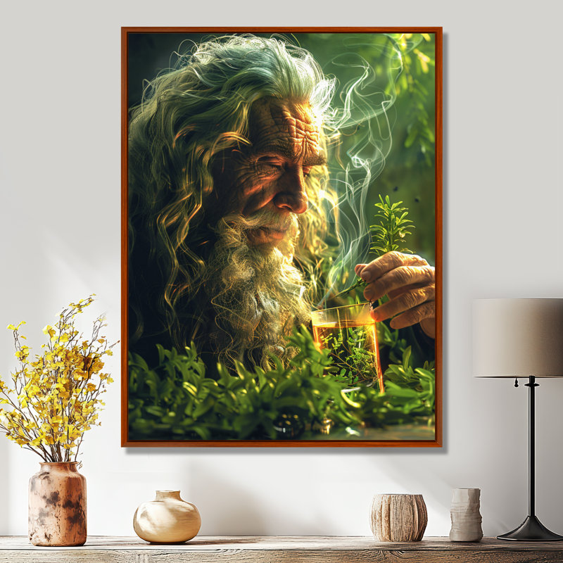 Plante, esprit guérisseur, art mural chaman, H 32 po x l 16 po x P 1 po, Cadre flottant brun