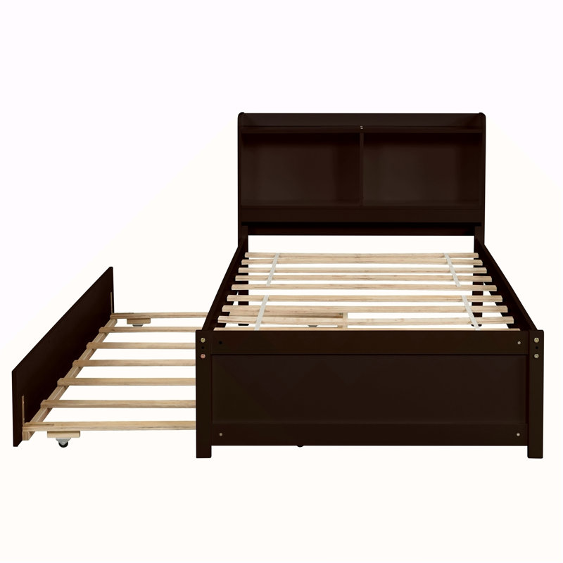 Lit simple avec lit gigogne, bibliothèque, espresso, 36.7" H x 41.74" W x 85.04" D, Espresso