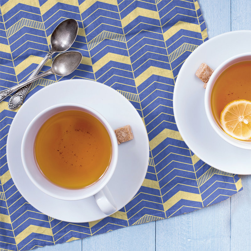 Stephenie Tea Towel Kitchen Towel, Royal Blue/Yellow, Poly Twill