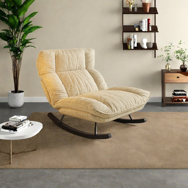Chaise berçante confortable et réglable, Blanc cassé