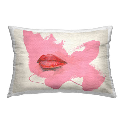 Red Lips on Pink Outdoor Printed Pillow by Daniel Houston