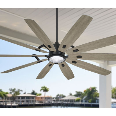 84'' Barn H2O 10 - Blade Indoor/Outdoor LED Smart Standard Ceiling Fan with Remote Control and Light Kit Included