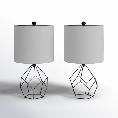 Lampe de table moderne en fer forgé 19 "avec interrupteur rotatif et abat-jour en lin