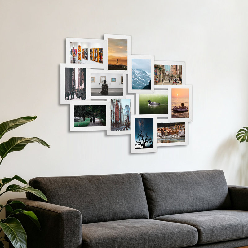 Staggered Integrated Collage Frame, Matte White Frame Fits Standard 4x6 Photos