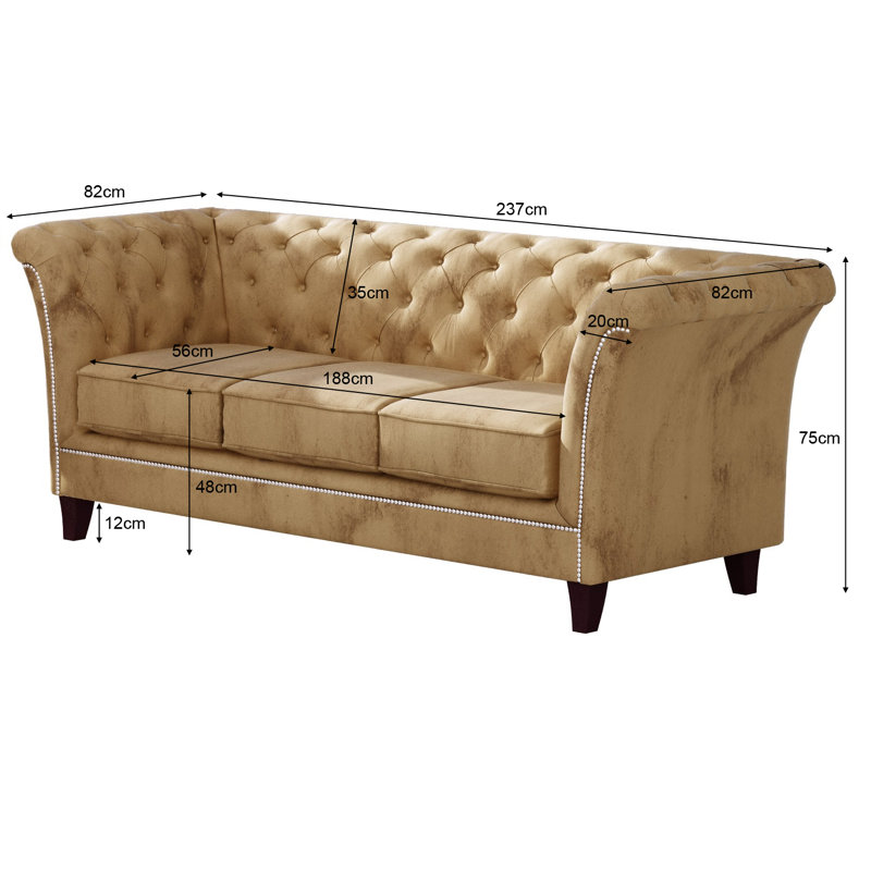 Chesterfield  Sofa Set 3+2+1 Made of Velvet Fabric with Solid Wood Legs, Beige
