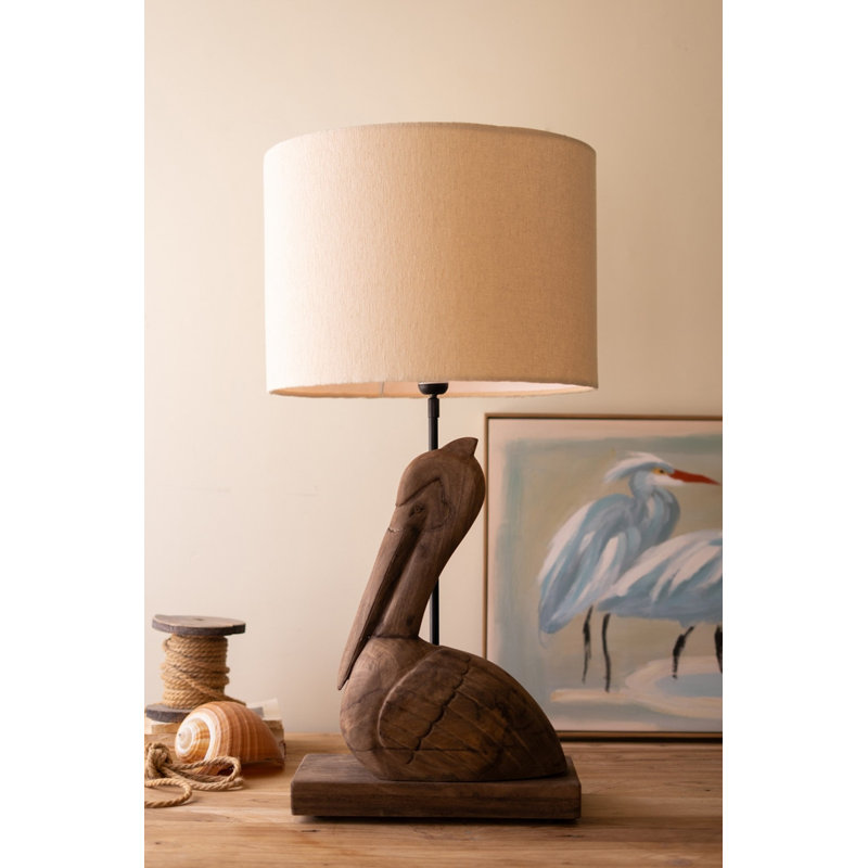  Lampe pelican rustique avec abat-jour tambour en tissu - H 33 po