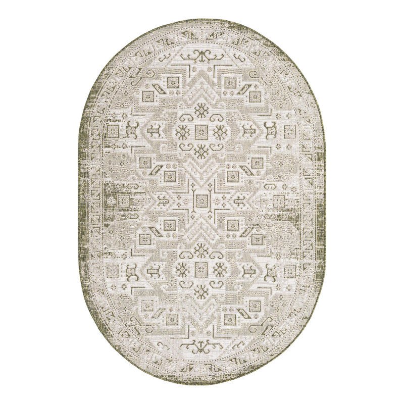 Tapis intérieur / extérieur bleu Alvenia Southwestern, Ovale 5 pi 3 po x 7 pi 10 po