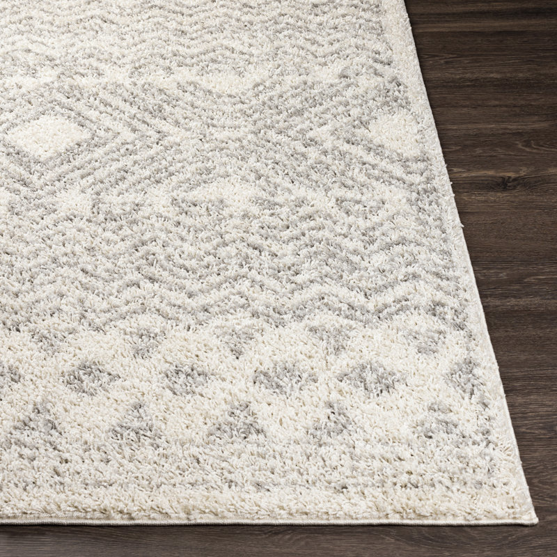 Tapis gris / ivoire tissé à la machine Huff, Rectangle 5 pi 2 po x 7 pi