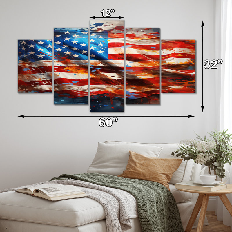 Drapeau moderne des États-Unis I - impression d'art sur toile - 5 panneaux