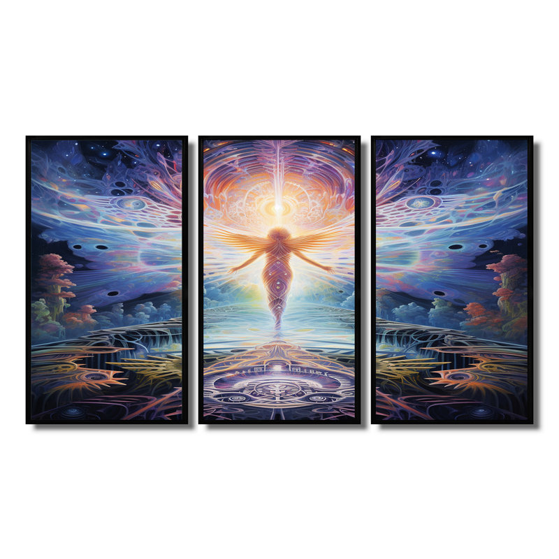 Delmar - Wings Angel, ensemble d'art mural, Cadre flottant noir, H 32 po x l 48 po x P 1 po