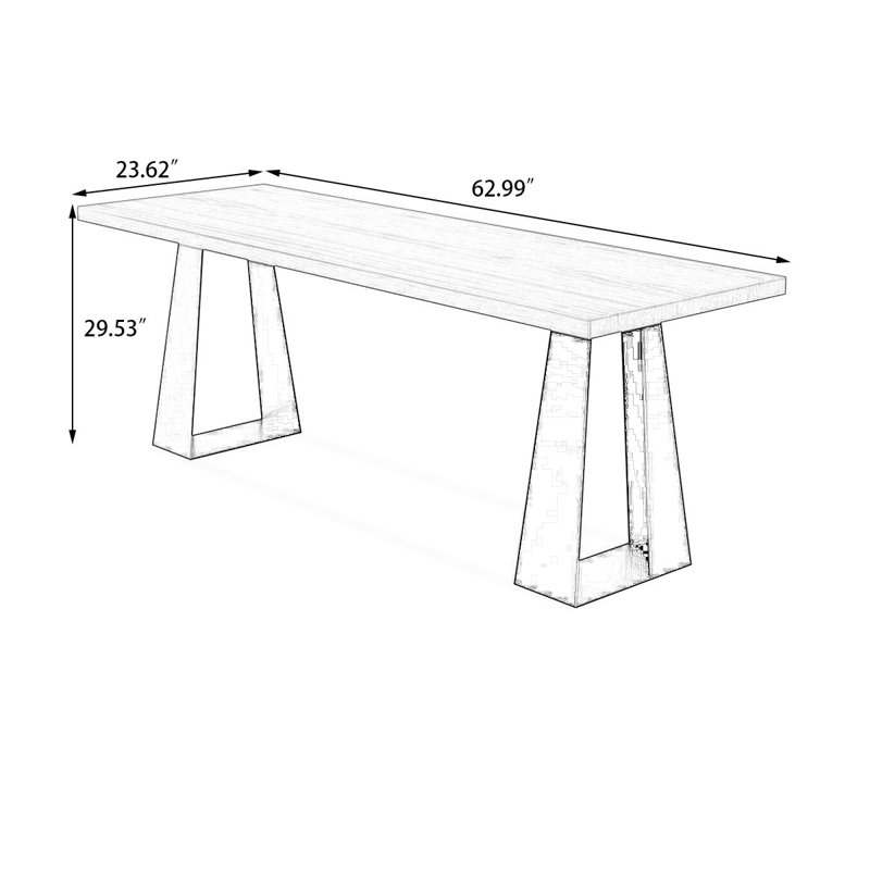 Bureau rectangulaire brun en bois massif, H 29,53 po x l 62,99 po x P 23,62 po
