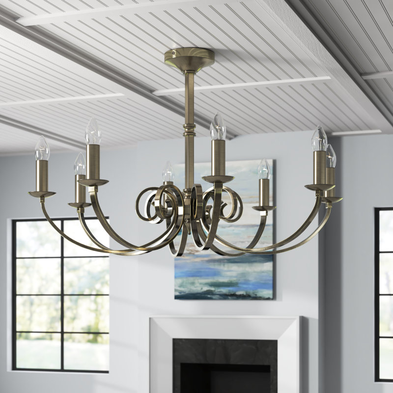Ameche 8 - Light Candle Style Chandelier, Antique Brass