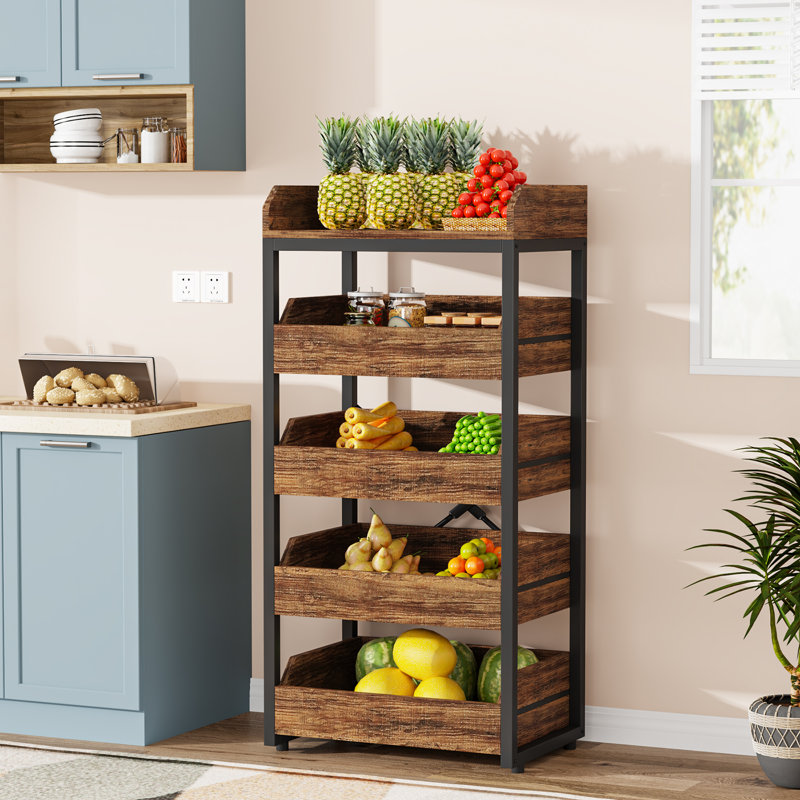Support à 5 niveaux pour panier de fruits et légumes, Brun