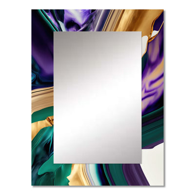 Purple, Green And Gold Bold Strokes I - Abstract Decorative Wall Mirror, Purple Mirror, Printed Metal Art