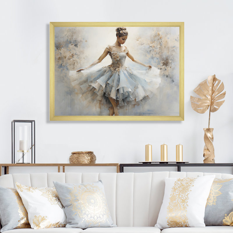 Blue Ballet Dance II, reproduction d'art sur toile, Cadre doré simple, H 12 po x l 20 po x P 1 po