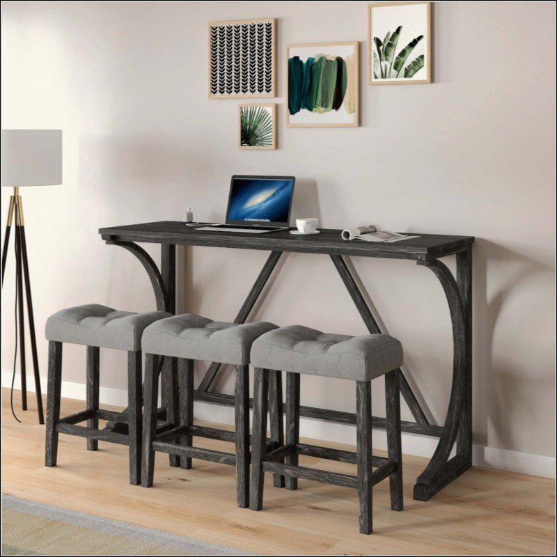 Ensemble de table de bar avec prise de courant, ensemble de table de bar et de chaises, ensemble de table de salle à manger 4 pièces, ensemble de table de petit déjeuner industriel, pour salon, salle à manger, salle de jeux