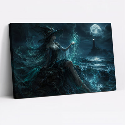 Impression sur toile, "Fantaisie sorcière avec magie bleue et Halloween"