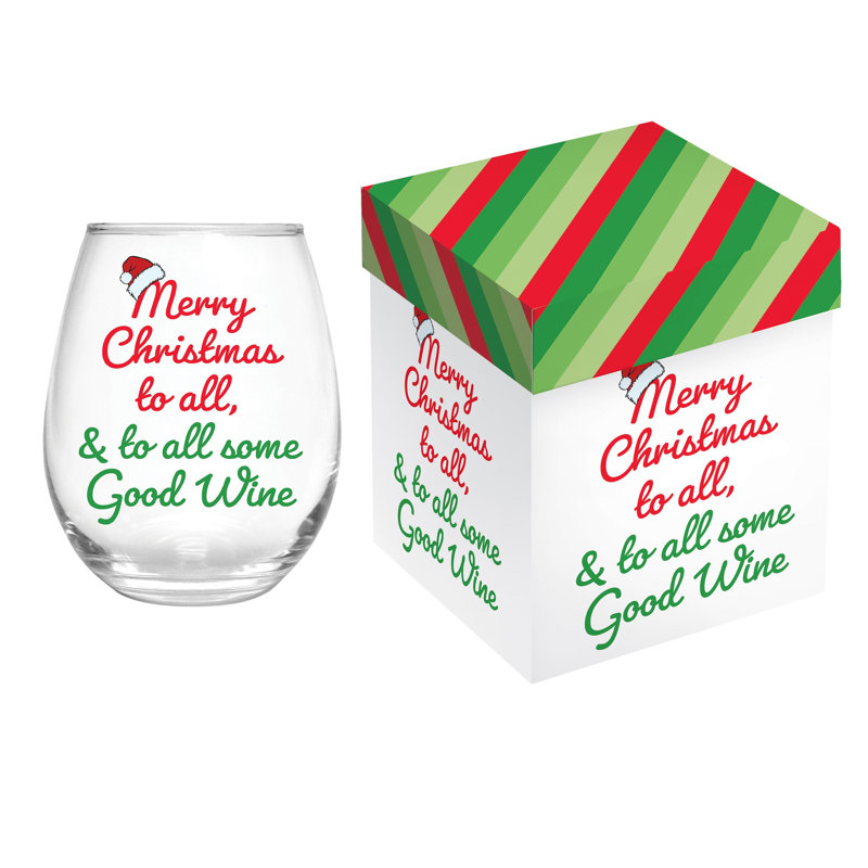 Merry Christmas 17 oz. Verre à vin sans pied et boîte-cadeau