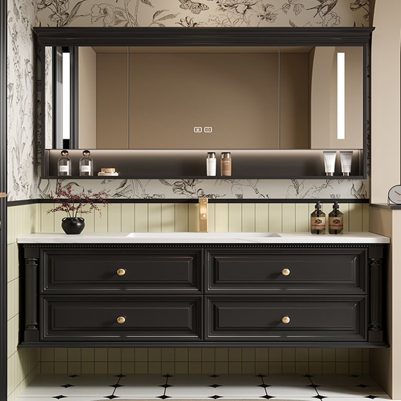 Retro simple American-style bathroom cabinet, 67", Black