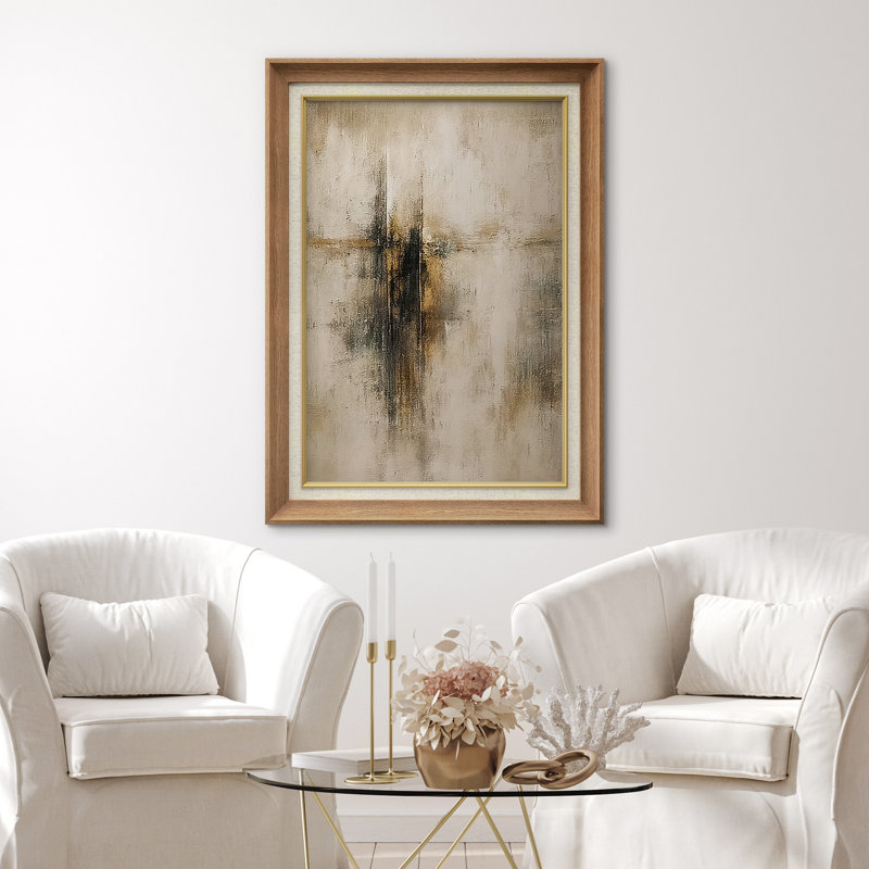 Œuvre encadrée de qualité supérieure - reproduction abstraite rétro pour décoration de salon - 26 po x 36 po, Naturel
