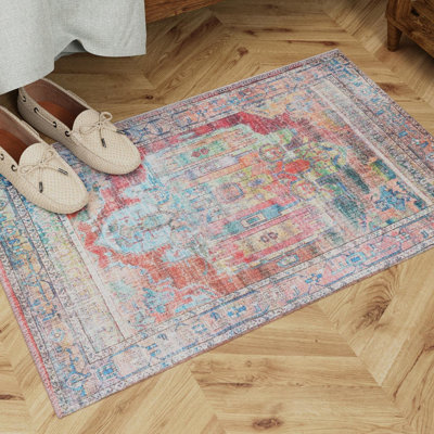 Engle Oriental Beige/Pink/Blue Area Rug