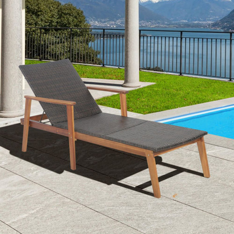 Patio Rattan Lounge Chair With 4-Position Adjustable Backrest