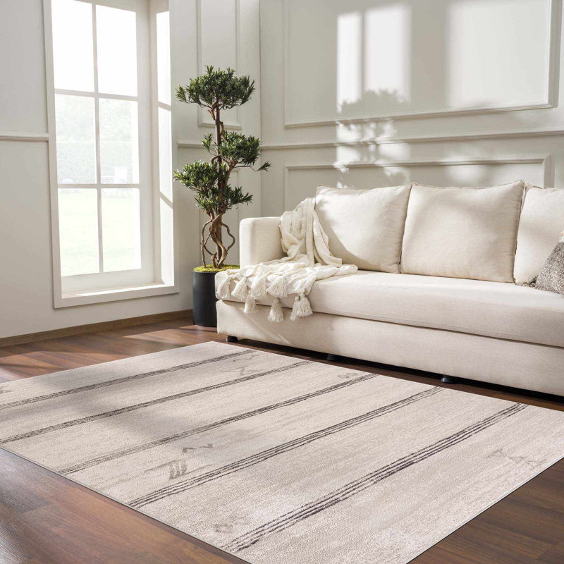 Deha Abstract Striped Beige Area Rug, Rectangle 2' x 3'