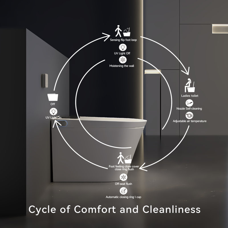 AZ HOMME All-in-one Bidet Toilet With Heated Seat,Motion Sensor Flush, Adjustable Temperature,Adjustable Flush Volume, White