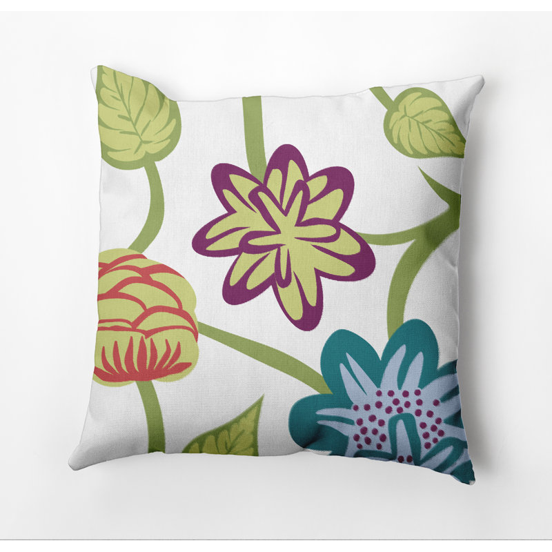 Housse et insert de coussin d'extérieur carré Botanical Blooms, 18 po x 18 po, Bleu sarcelle
