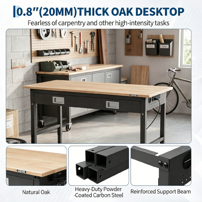 48 x 24 Inch Workbench,  Adjustable Height, with Drawer