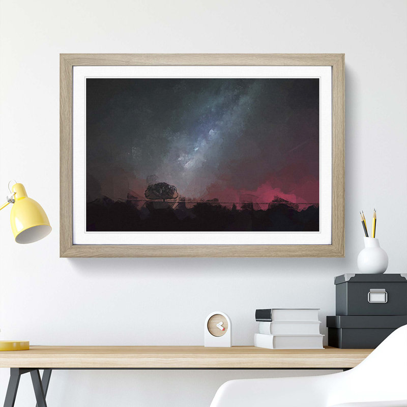 Stars Above a Lone Tree - Picture Frame Graphic Art Print, Oak Framed, 36cm H x 48cm W x 2cm D