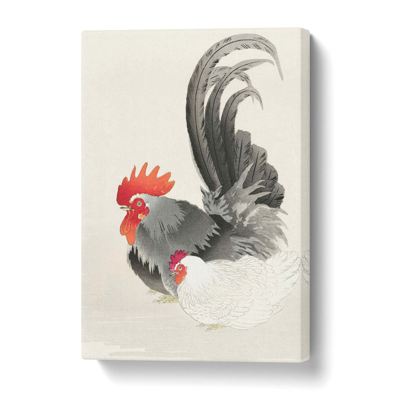 Rooster & Hen by Ohara Koson - Wrapped Canvas Painting, 61 cm H x 40.6 cm W