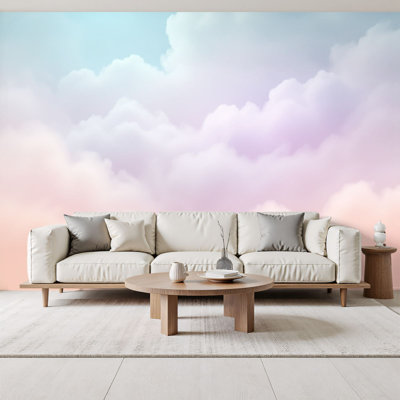 Papier peint adhésif bohème Boho, papier peint pastel doux, dégradé, ciel, rose, mauve, bleu, tons, bleu, 69 po x l 96 po, amovible, papier peint mural, adhésif pour chambre d'enfant, chambre d'enfant, salon