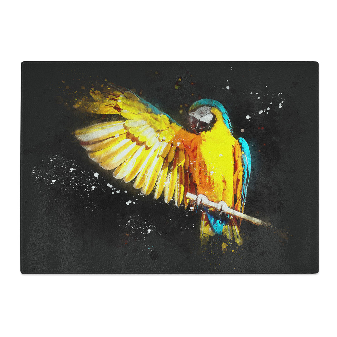 Tempered Glass Macaw Parrot Paint Splash Chopping Board