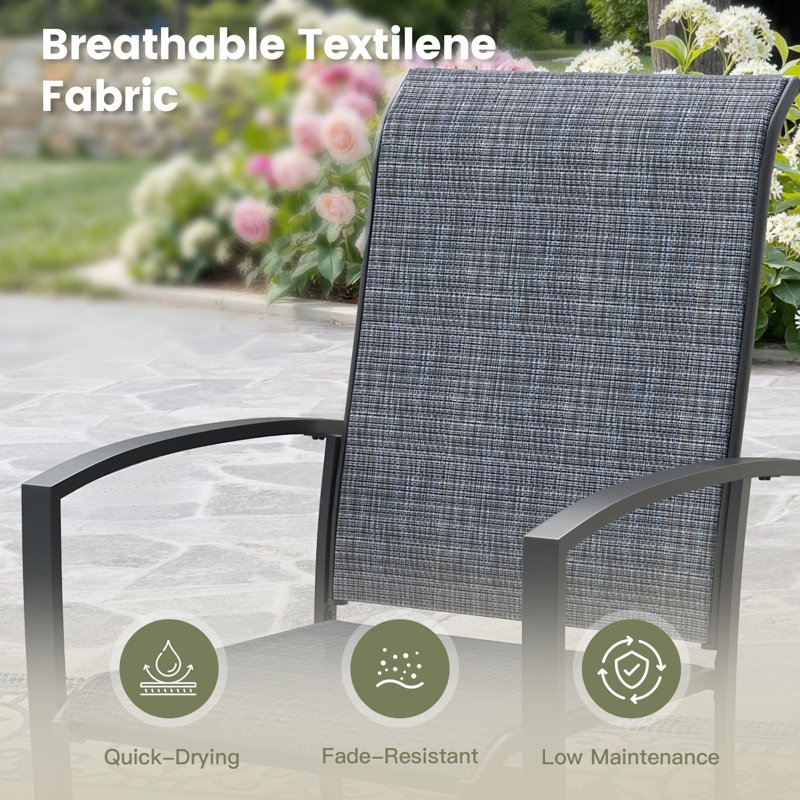 Outdoor Rectangular 6-Person Dining Set With Stackable Textilene Chairs, Black