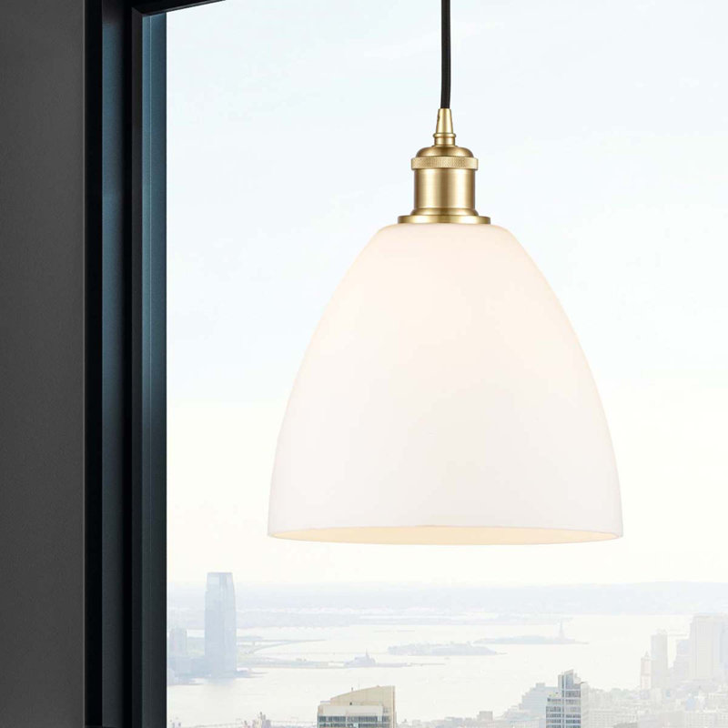 Haruka 1 - Light Single Pendant, White, 13.25" H x 9" W x 9" D, Satin Gold