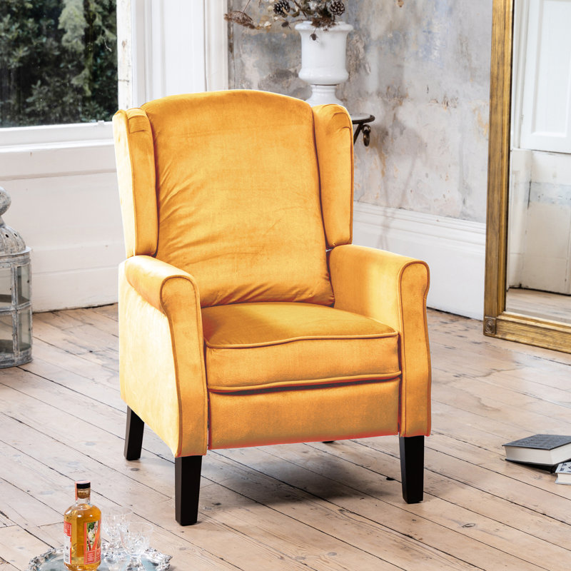 Airell 70cm Wide Velvet Wing Chair Recliner, Yellow