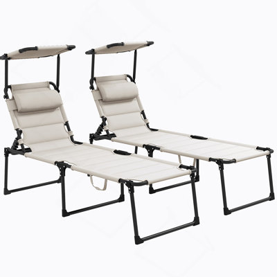 Adjustable Outdoor Chaise Lounge Set With Sunshade And Pillow, Perfect For Beach, Camping, And Patio Relaxation