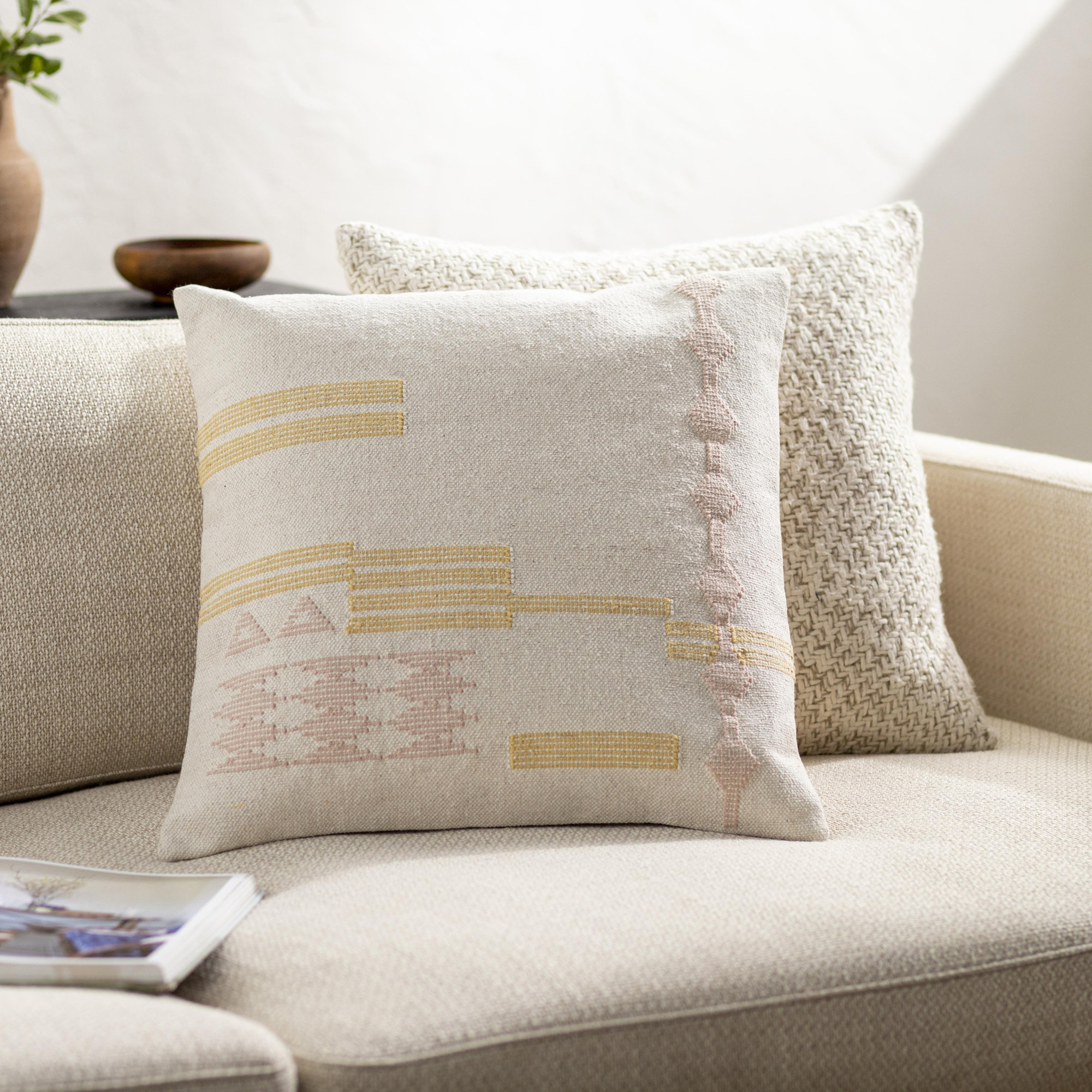 Mariposa Geometric Cotton Throw Pillow, Down, 22" x 22"