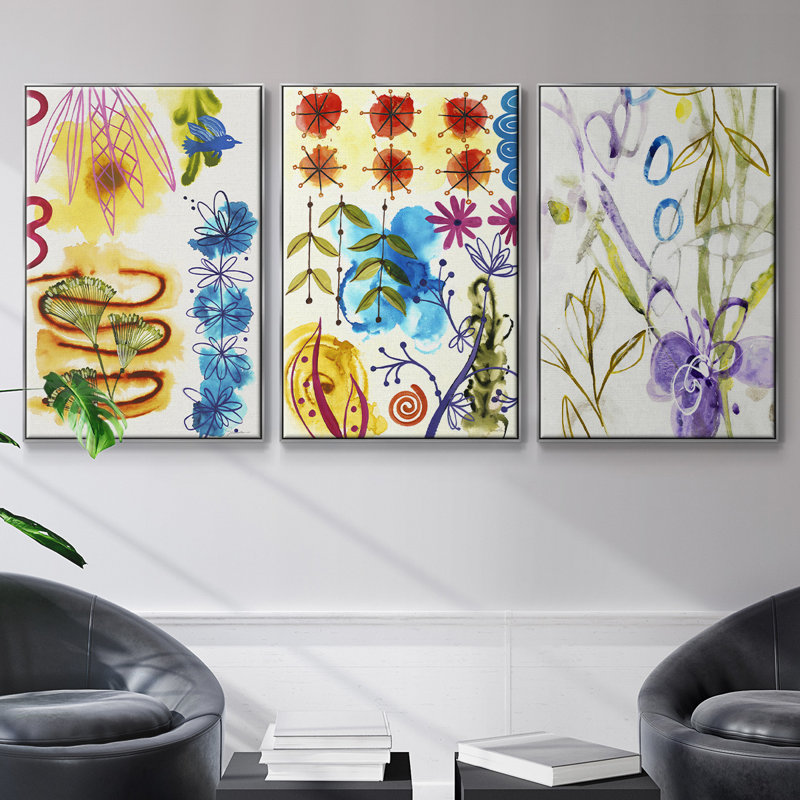 «On A Whim II», reproduction sur toile 3 pièces, H 36 po x l 72 po x P 2 po, Argent