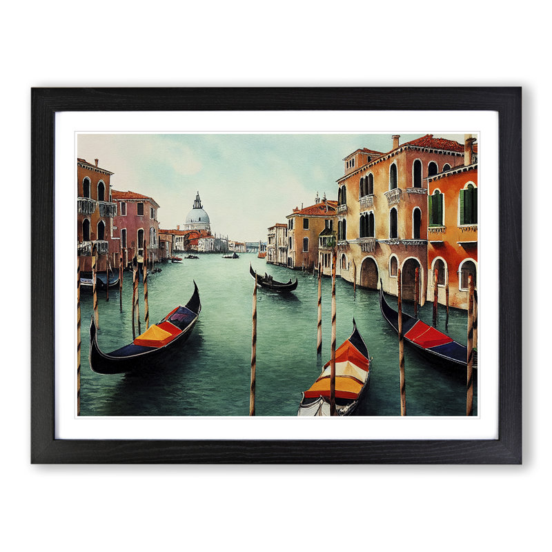 Venice Canal Watercolour Vol.1 - Framed Print, Black, 46cm H x 64cm W x 2cm D