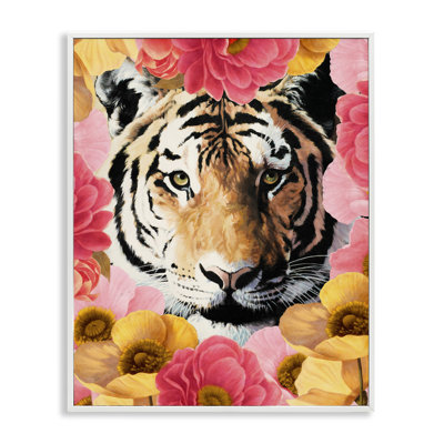 «Tiger on Dahlia Florals», art de la giclée encadrée par Vivien Rhyan