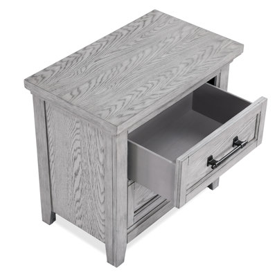 Bedroom Nightstand With Gray Veneer And Two Drawers - Wooden For Transitional Design, Build
