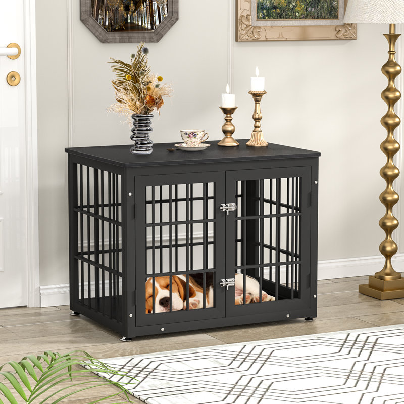 Meuble de caisse robuste pour chien de 32 pouces, table de bout décorative pour animal de compagnie, cage en bois pour chenil