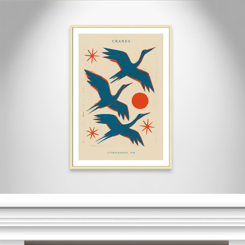 «Cranes» par Treechild, L 29,5 po x H 41,5 po, Matted Print, Or mat