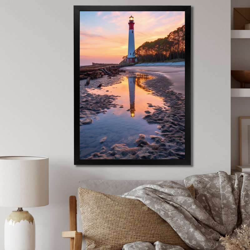 Phare, île de chasse, Caroline du Sud, reproduction sur toile, H 32 po x l 16 po x P 1 po, Cadre photo noir