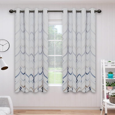 Blue Gradient Line Printed Blackout Curtains – 2 Grommet Panels, Thermal, Noise Reducing