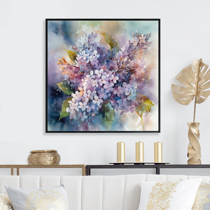 Mauve, vert, beaux lilas IV - impression, H 16 po x l 16 po, Cadre flottant noir