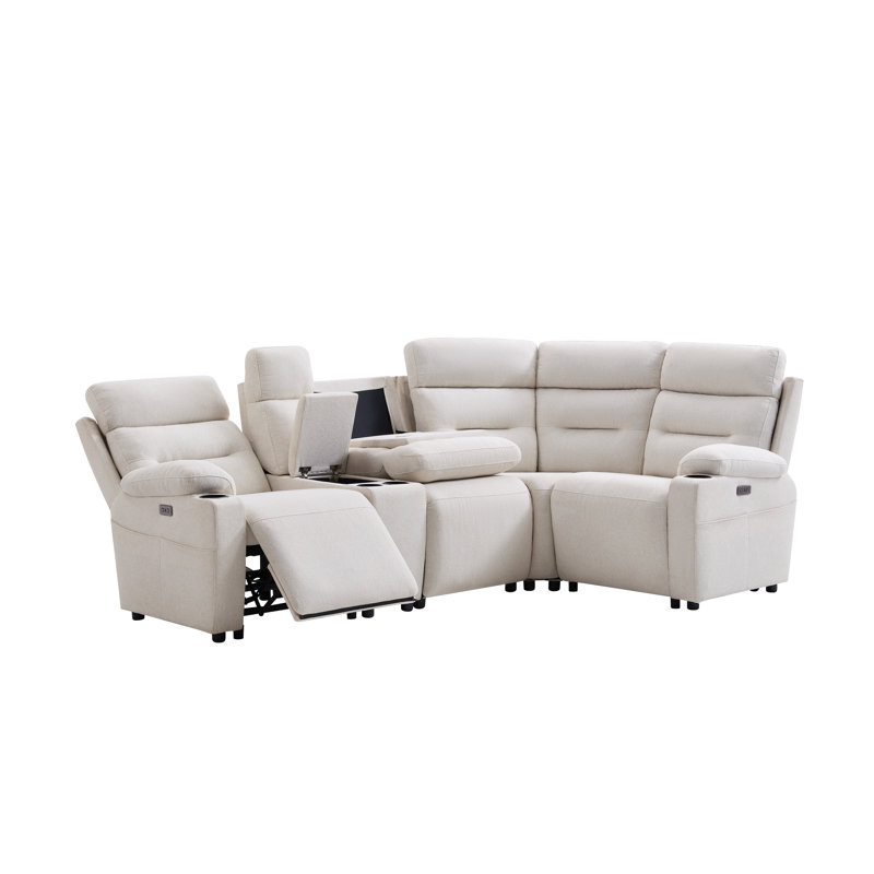 Canapé d'angle en L 4 places de 101,2 pouces avec inclinaison électrique et double console, couleur crème, Lin crème