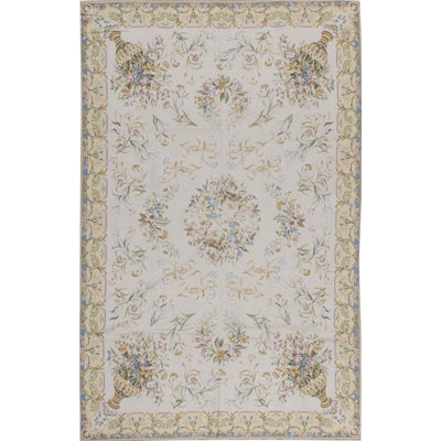 Hand-Knotted High-Quality Ivory and Gold Area Rug